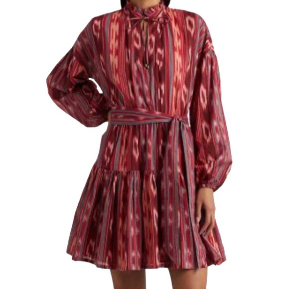 Lauren Ralph Lauren Geo Striped Belted Cotton Voile Ikat Dress NEW Size 14 - Picture 2 of 8